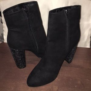 JUSTFAB Black Ankle Boots & Chunky Glitter Heels